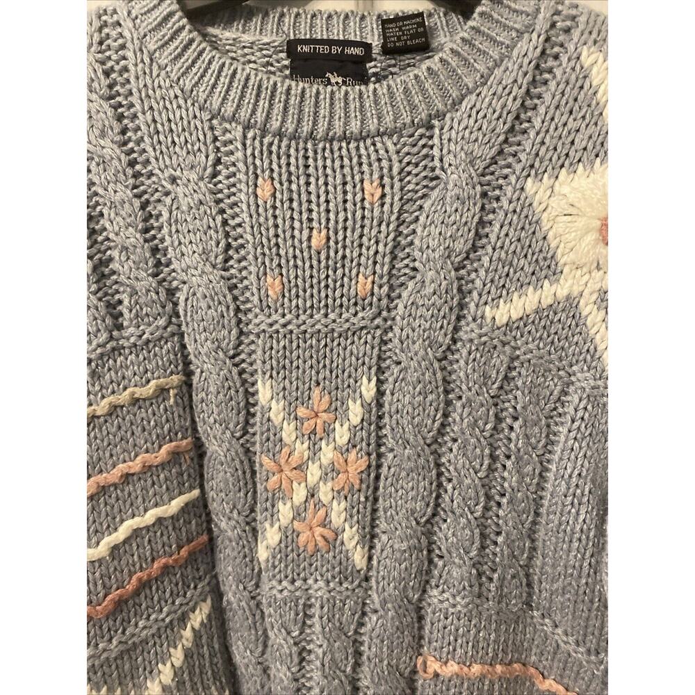 Vintage Hunters Run Blue Knitted By Hand Sweater Womens Size Large - Picture 3 of 8